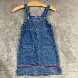 Vintage Girls Denim Dress Overall Rhinestone Red Star July 4th No Kidding Sz 7/8